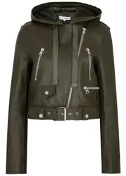 JW Anderson Hooded Leather Biker Jacket - Green - 12 (UK12 / M) 12 (UK12 / M)