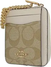 [Coach] Zip Card Case Khaki Chalk Style No C0058, Light Brown, Card Case Wallet