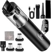 GTGUGR 15000Pa Handheld Vacuum Cleaner,3-in-1 Powerful Cordless Mini Car Vacuum Rechargeable with Blower,2-Speed with Led Digital to inflate/Deflate for Swimming Ring,Vacuum Bag,for Car,Pet,Home Black