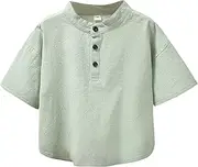 [KISBINI] Boys Linen Button Down Henley Shirt Short Sleeve Summer T Shirt Tops
