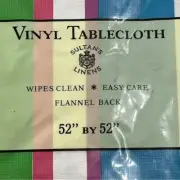 Vintage Sultan’s Linen Striped 52x52" Square Vinyl Table Cloth NEW Flannel Back