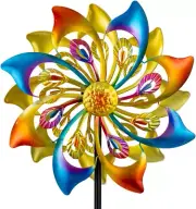 Kinetic 13" Metal Wind Spinner with 4 Prong Stakes for Yard & Garden Decor
