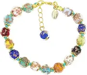 [Glass Of Venice] Murano Glass Bracelet Italian Multicolor Sommerso Sparkling Beads Handmade Blown Glass - Murano Glass Bracelets for Women