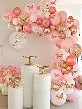 150pcs Rose Gold Pink Butterfly Balloon Garland Arch Kit Theme Baby Shower Birthday Bachelorette Party Decorations for Girl Women, Rose Gold Pink and Gold Balloons, Baby Girl Balloon