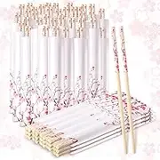 50 Pairs Cherry Blossom Chopsticks Bulk with Chopsticks Sleeved Blue Flower Disposable Bamboo Chopsticks Eucalyptus Wedding Favors Chinese Japanese Food Supply for Takeout Picnic(Cherry)