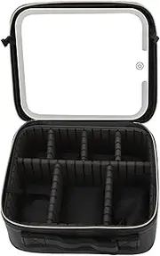 [Generic] Travel Makeup Bag with LED Mirror, Portable Charging 3 Color Makeup Organizer Bag, Adjustable Brightness Cosmetic Train Case with DIY Dividers, for Women and Makeup Artists