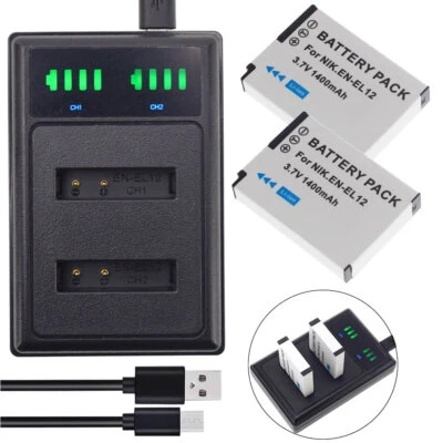 2x Battery EN-EL12 +LCD Charger for Nikon Coolpix S31 /S9600, S9700 / P330, P340