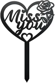 WADORN Metal Memorial Plaques with 'Miss You' Heart Tombstone Made of Metal Large Black Weatherproof Cemetery Decoration for Grave Memorial Sympathy Graveside Gifts for Garden Outdoor