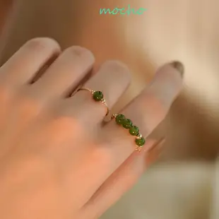 Mocho和田玉戒指戒指首飾簡約金色女士手指戒指綠色款式女士開口戒指