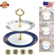 Captivating Round Bone China Cake Stand with Elegant Blue and White Finish