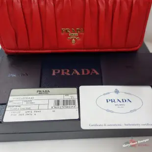 美麗堡Outlet精品 Prada 1M1132 NAPPA皮革 皺折高菲 扣式長夾 紅色 【現貨】過季新品