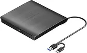 domoi External CD DVD +/-RW Drive, USB 3.0 & USB-C Portable CD & DVD ROM Burner Player Reader Writer Rewriter Disc Drive Easy Install,Black
