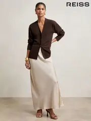 Reiss Champagne Neutral Saskia Silk Slip Maxi Skirt (W22498) | $395