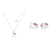 Couture Kingdom Hello Kitty Head Enamel Necklace & Stud Earrings Set Silver