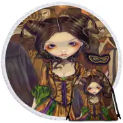 Beautiful Big Eyed Maiden at The Masquerade Ball Round Beach Towel