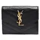 YSL MONOGRAM系列V字縫線魚子醬牛皮金色金屬LOGO暗釦三摺短夾(黑)