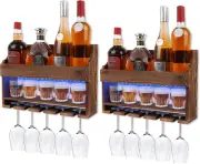 2 Pack Wall Mounted Wine Rack, Wood LED Wine Glass Rack, Bar Shelf, Wine Glass H