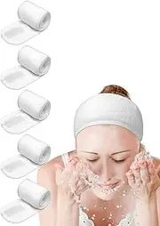EUICAE Spa Headband Sweat Towel Wrap Non-Slip Stretchable Washable for Face Wash, Facial Treatment, Sports (White 5pcs)