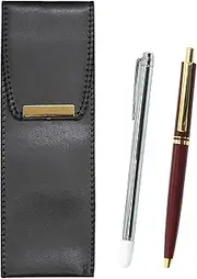 BR-701S-AP300B-R Eco Leather Pen Case with Metal Indicator Stick and AP300 19540s Reproduction Retractable Metal Clip Ballpoint Pen Set, Red