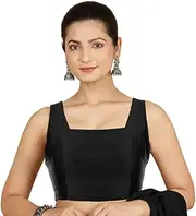[Chandrakala] Sleeveless Stretchable Blouses for Women Sarees with Back Side Elastic, Readymade Crop top Choli (B221-P)