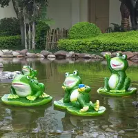 在飛比找樂天市場購物網優惠-卡通青蛙浮水擺件裝飾戶外花園池塘水面動物造景浮水荷葉雕塑小品