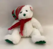 TY Classic Merry White Teddy Bear Plush Stuffed Animal Beanie 2004 - 12"