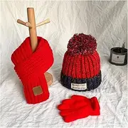 [PWABAF] Autumn Winter Hat Scarf Glove Set Warm Wool Hat Neck Wrap Boys and Girls Lovely Knitting Wool Hats and Scarves (Color : A, Size : 2-3 Years Old)