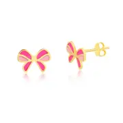 18k Solid Gold Enamel Bow Tie Ribbon Push Backs Stud Earrings Infants Toddlers