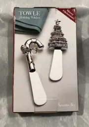 Towle Pewter Spreader Set 'Holiday Wishes' Set of Two Candy Cane &Christmas Tree