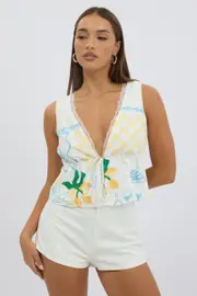 Yellow Abstract Tie Front Top - Size 16XL, Women's Bolero