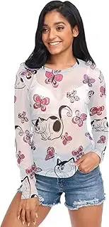 [RPLIFE] Playful Cat Butterfly White Net Blouse for Women, Long Sleeve Rave Top S-XXL