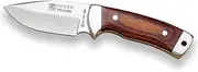 Skinning Knife Joker Pecari CR20, Stainless Steel Ferrule, red Pressed Wood Handle, 8 cm MOVA Blade, Brown Leather Sheath, Fishing, Hiking, Camping and Hiking Tools.