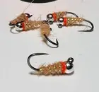6 Flies - Tungsten March Brown Sexy Walt’s Jig Head Fly - Euro nymph freshwater