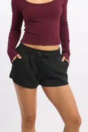 Black Track Shorts Elasticated Waist - Size 6XXS, Women's Track Short