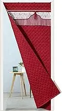 FSNEODYV Door Curtain, Insulated Door Curtain with Tie Up, Temporary Winter Door Curtain with Top Hook and Loop Strap, Cloth Thicken Cotton Fiber Filled(Red,100 * 200cm/39 * 79in)