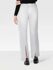 White Straight Split Hem Trousers
