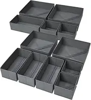 HopeNest 12 Pcs Drawer Organiser Set, Foldable Closet Storage Dividers, Organizers for Underwears, Nursery, Baby Clothes, Socks, Tie (Grey)Wardrobe Storage & Organisation