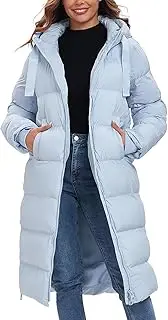 [HOTIAN] Women's Thickened Down Jacketts Maxi Length Winter Warm Puffer Coat Hooded Parka Jacket Padded Outerwear