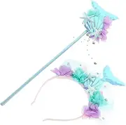 1Set Sequin Mermaid Tail Headband Fairy Wand Reusable Costume Props for Dress Up Birthday Parties Cosplay Festivals Accessory for Little Mermaid Themed