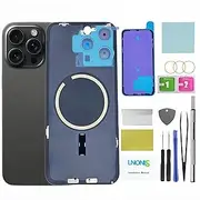 LNONLS 15 Pro Max Back Glass Replacement for iPhone 15 Pro Max Rear Back Cover Glass Waterproofand Camera Lens+Professional Repair Tool Kit (Black Titanium)