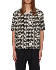 Palm Angels Palm-Tree Printed Short-Sleeved Bowling Shirt IT50,IT48 Black