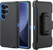 Phone Case for Samsung Galaxy S25 Ultra case,Heavy Duty Hard Shockproof Armor Protector Case Cover with Belt Clip Holster for Samsung S25 Ultra Phone Case (Black+Blue)