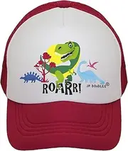 [JP DOoDLES] T-Rex Dinosaur on Kids Trucker Hat. Kids Baseball Cap is Available in Baby, Toddler, and Youth Sizes.