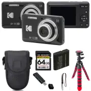 Kodak PIXPRO FZ55 Digital Camera (Black) + Tripod + Case - 64GB Kit
