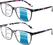 Progressive Multifocus Reading Glasses Blue Light Blocking ,Spring Hinge Readers for Women Men