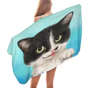 Cats Art Paintings Black and White Cat Microfiber Beach Towel