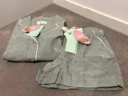 BNWT Peter Alexander Luxe Linen Summer Set - SIZE S Buttoned Top+Size XS Shorts