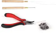100PCS Hair Extension Kit, Pliers Pulling Hook Bead Device Tool Kits, Silicone Beads Micro Rings, Hook Needle, Pulling Loop, Plier Tool Kit, Extension Beads