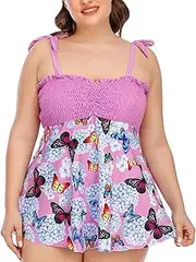 [Homxi] Two Piece Plus Size Swimsuits for Women,with Flowers and Butterflies Printed Women's Halter Swimsuits Plus Size