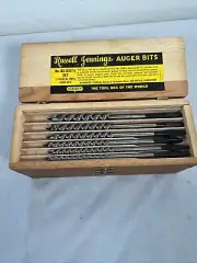 NEW OLD STOCK RUSSELL JENNINGS WRAPPED AUGER BITS IN ORIG 3-TIER WOOD BOX NOS